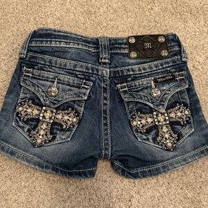 Miss Me Stunning Jean Shorts with Cross Embroidery Girls Size 7